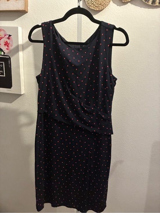 Ann Taylor Dresses & Skirts - Ann Taylor Navy Midi Dress with Red Polka Dots